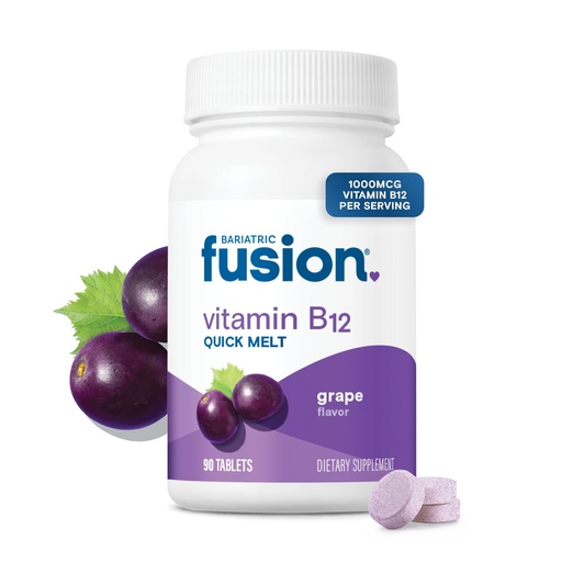[BRSRMBA5AQDRAF3O] Bariatric Fusion Vitamin B12 Sublingual 1000 mcg Melts | Grape Flavored | Vitamin B12 Dissolve Under Tongue Tablets with Folic Acid | Sugar Free | Methylcobalamin | 90 Count