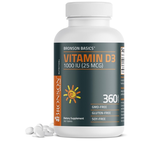 [BRSRGZIFOEOQOHY2] Bronson Vitamin D3 1000 IU (25mcg) Low Dose Vitamin D, 360 Tablets