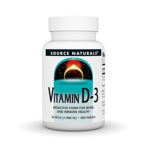 [BRSWIYYOOQNWC3LG] Source Naturals Vitamin D-3 Supports Bioactve Form for Bone & Immune Health 1000 iu (25 mcg) -200 Tablets
