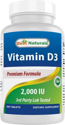 [BRSREFQNAUHR4CA7] Best Naturals Vitamin D3 2000 IU – 300 Tablets – Made in USA, Non-GMO, Gluten Free, No Artificial Color, Flavor or Preservatives – Dietary Supplement.