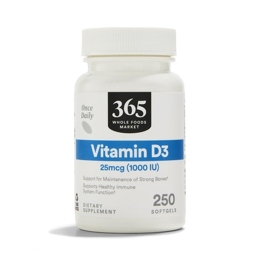 [BRSWGZQCBABBSGY2] 365 by Whole Foods Market, Vitamin D3 1000 IU, 250 Count