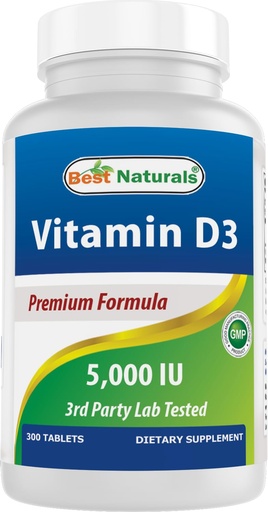 [BRSREFQNBYMQOFD7] Best Naturals Vitamin D3 5000 IU – 300 Tablets – Made in USA, Non-GMO, Gluten Free, No Artificial Color, Flavor or Preservatives – Dietary Supplement