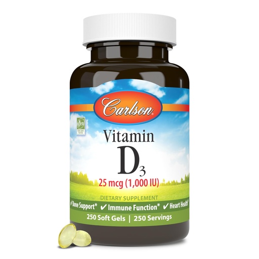 [BRSWECQ2B4FAKETH] Carlson - Vitamin D3, 1000 IU (25 mcg), Bone Health, Muscle Health, Cholecalciferol, Vitamin D Supplements, Vitamin D3 Soft Gels, 250 Softgels