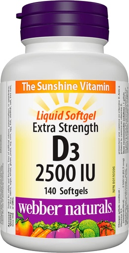 [BRSW2ZIHCMPQICIZ] Webber Naturals Vitamin D3 Extra Strength 2,500 IU, 140 Softgels