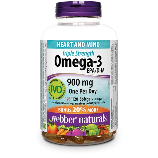 [BRSWIHT2CQNGIAA7] Webber Naturals Triple Strength Omega-3, Value Size, 900 Mg Bonus 120-Count