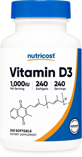 [BRSRMY3YAEBGGC3L] Nutricost Vitamin D3 1000 iu Softgels, 240 Softgels - Non-GMO & Gluten Free