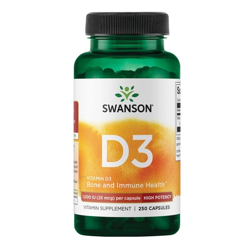 [BRSWIYYZCMAGE3TE] Swanson Vitamin D3 1000 IU - 250 Softgels - Bone Health, Immune Support, and Muscle Function Supplement