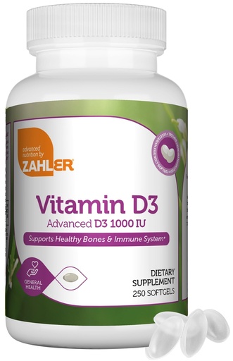 [BRSWIF32CUFBEHTC] Zahler - Advanced Vitamin D3 1000 IU Softgels (250 Count) Kosher Vegetarian Friendly Vitamin D for Immune Support, Bone, Teeth & Muscle Health - Daily D3 Vitamin Supplement for Adults - Easy Swallow V
