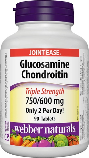 [BRSWGAQCCEDRACI2] Webber Naturals Glucosamine Chondroitin, Triple Strength 750/600 mg, 90 Tablets