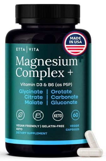 [BRSRGZQPOAHAI3D6] Magnesium Glycinate Complex for Women & Men - 500mg (7-in-1) with D3 & B6, Glycinate, Citrate, Malate, Taurate, Gluconate, Carbonate, & Orotate - Supports Sleep and Muscle Health [Oxide-Free] 60ct