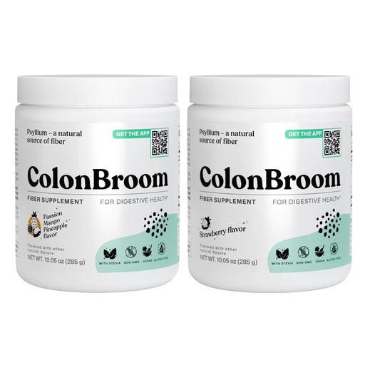 [BRSREHABPJYR42QY] ColonBroom Psyllium Husk Powder - Colon Cleanse for Bloating Relief & Gut Health - Fiber Powder Drink - Easy to Mix - Vegan, Gluten Free, Non-GMO - Strawberry & Tropical Fruits (2 Pack)