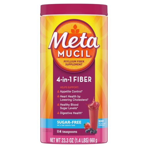 [BRSWIY32BMIWK3YZ] Metamucil, 4-in-1 Fiber Supplement, Psyllium Husk Powder, Sugar-Free Powder, Berry Flavored Drink, 114 Servings