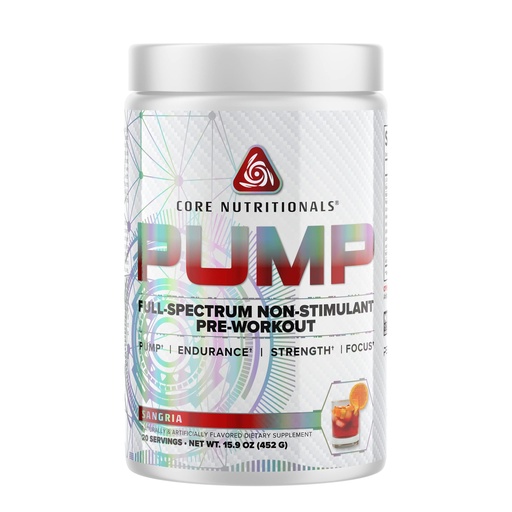 [BRSW22T5O54BEYI4] Core Nutritionals Pump Full-Spectrum Non-Stimulant Pre-Workout, with N03T Nitrate, Peak02, Alpha GPC, for Maximum Pump, Strength, and Performance 20 Servings (Sangria)