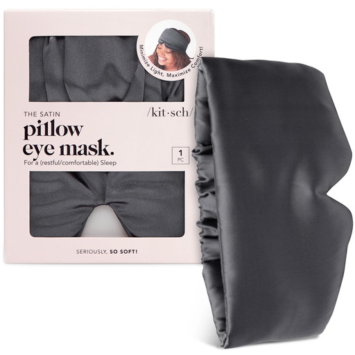 [BRSW2FIQCMOWA3TG] Kitsch Satin Sleep Mask - Eye Masks for Sleep, Softer Than Silk Satin Sleeping Mask Blindfold and Sleep Masks for Women and Men, Eye Care Travel Essentials - Charcoal Black