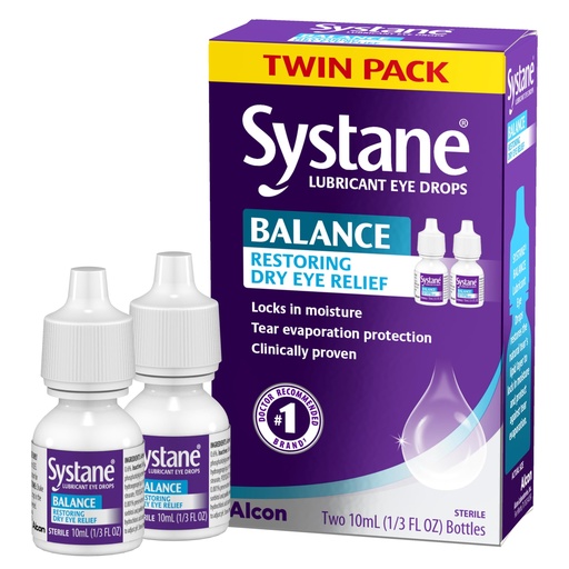 [BRSWKYQKCIPRWHDA] Systane Balance Lubricant Eye Drops, Restorative Formula, Twin pack, 0.33 Fl Oz (Pack of 2)
