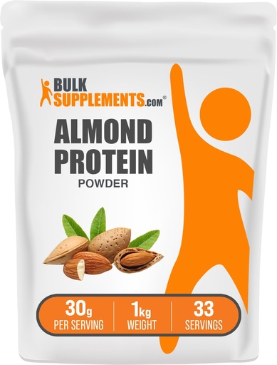 [BRSROGAEC4ARMFI2] BulkSupplements.com Almond Protein Powder - Plant Based Protein, Almond Powder - Vegan, Gluten Free, & No Sugar, 30g per Serving, 1kg (2.2 lbs) (Pack of 1)