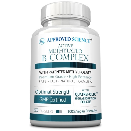 [BRSRACQRAV4B4DLL] Approved Science Methylated B Complex – Full Bioactive Vitamin B Complex - Folate (5-MTHF), Methylated Vitamin B12, P5P – Methylation Support – Choline, Betaine - 60 Capsules