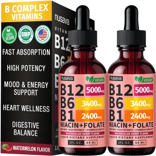[BRSRAFAPDEGQIETJ] (2 Pack) Vitamin B12 and B6 Liquid Drops, B12 Sublingual Vitamin B Complex - B 12 Vitamin 5000mcg - B12 Methylcobalamin for Energy, Brain, Heart Support with 27,200 mcg, Watermelon Berry, 80 Servings