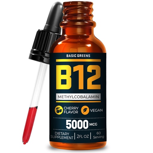 [BRSWYYYLOAOQ2H3X] Vitamin B12 Sublingual Liquid Drops 5000 mcg – Vegan Methyl B-12 Supplement for Energy & Focus – B 12 Vitamin for Women & Men – Fast Absorption Methylcobalamin – 60 Servings – 2 fl oz