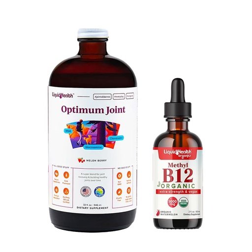 [BRSRABDQCR5WC3LH] LIQUIDHEALTH Optimum Joint Liquid Supplement & Organic Methyl B12 5000mcg Vitamin Drops with Tart Cherry Juice for Immune Support, Bone & Joint Health, Naturl Energy Boost, Improved Focus & Memory