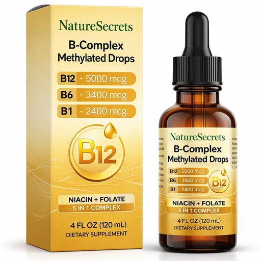 [BRSRGGT3PMMAKALH] NATURESECRETS B-Complex Methylated Drops, with B12 B6 B1, Fast Sublingual Absorption, Essential B Vitamins for Energy & Nervous System Support, Raspberry Flavor, 120 mL / 4 fl oz