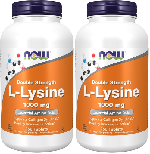 [BRSRGGQLDIPGM33A] NOW Foods Supplements,L-Lysine (L-Lysine Hydrochloride) 1,000 mg,Double Strength,Amino Acid,250 Tablets,(Pack of 2)