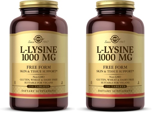 [BRSRGGQLCAPB4EIZ] Solgar L-Lysine 1000 mg, 250 Tablets - Enhanced Absorption and Assimilation - Promotes Integrity of Skin and Lips - Collagen Support - Amino Acids - Non-GMO, Vegan, Gluten Free-250 Servings(Pack of 2)