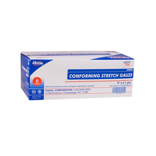 [BRSWGEAQAUNWYCD6] Dukal 706 Conforming Stretch Gauze Bandage, Sterile - 6" x 4.1 yard - 6 Roll