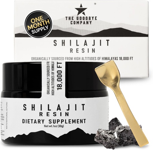 [BRSRAAT6C5YR4HQ2] The Goodbye Company Pure Shilajit Resin – Organic with 85+ Trace Minerals and Pure Fulvic Acid; for Men and Women Energy Boost, Muscle Building, Stamina, Vitality Supplement 3-Months Supply