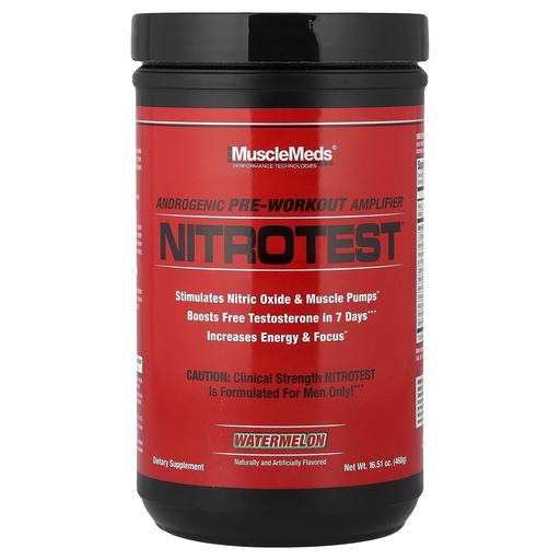 [BRSWY23YAR5A2DYU] MuscleMeds Nitrotest Pre-Workout Supplement Drink, Boost Nitric Oxide, Testosterone, Watermelon, 30 Servings, 1.03 Pound, 1 Count