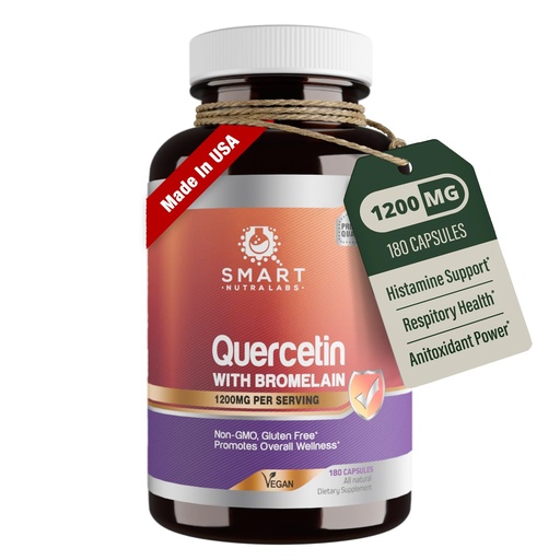 [BRSROEL2CQNRGD3Z] Smart Nutra Labs Quercetin with Bromelain- 180 Count, 1200mg Serving- Supports Immune Health & Energy- Vegan Friendly, Non-GMO, Gluten Free Capsules
