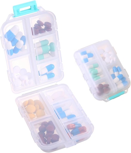 [BRSROZAPOFYAYHL4] 1Pack Travel Pill Organizer - 10 scomparti Pill Case, Compact e Portable Pill Box, Perfetto per lo Storage On-The-Go, Portachiavi per Purse White