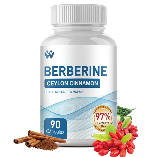 [BRSREHD5OV7BY3IU] Berberine Supplement 1500mg - Berberine with Ceylon Cinnamon, Berberine HCl 97% Purity Complex Supplements, Non-GMO Vegan, 90 Capsules