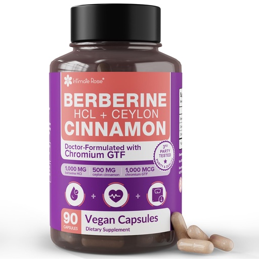 [BRSREGILDIIAGHI2] Intimate Rose Berberine Supplement 3-in-1 Complex - 1000mg Berberine HCL + 500mg Ceylon Cinnamon + Chromium - Metabolism, Immune & AMPK Support - Vegan, Non-GMO, 3rd Party Tested - 90 Capsules