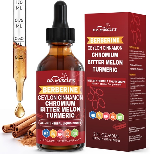 [BRSRGHT6BZ6BGYA7] Berberine with Ceylon Cinnamon - Berberine Supplement Liquid Drops with Turmeric, Moringa, Bitter Melon, Chromium, Gymnema - Daily Dietary Supplement for Adults, 2 FL OZ - Vegetarian