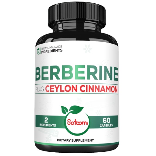 [BRSROEL3ABYB4H33] Satoomi 1500mg Berberine with Ceylon Cinnamon Supplement - Extra Strength for Immune System, Digestive Health, Body Management & Energy Production - 60 Capsules - Gluten-Free, Non-GMO
