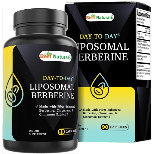 [BRSRABIBPIHQIET4] Best Naturals Day to Day Liposomal Berberine 1200 mg with Bioperine 90 Veg Capsules - Made with Fiber Enhanced Chromium, & Cinnamon Extract & Bioperine.