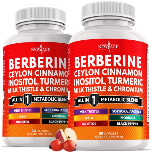 [BRSREBQCOUAWG3IU] Berberine and Ceylon Cinnamon Supplement - Bitter Melon, Glucomannan, Gymnema Sylvestre, Chromium, Moringa, Milk Thistle, Turmeric, Inositol Pills - 120 Count