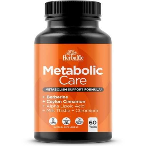 [BRSRAHQ6AUNRQETB] HerbaMe Berberine Supplement with Ceylon Cinnamon, Chromium, Alpha Lipoic Acid, Metabolic Care Supports Metabolism & Cardiovascular Health and Immune System, Helps Maintain Steady Energy Levels