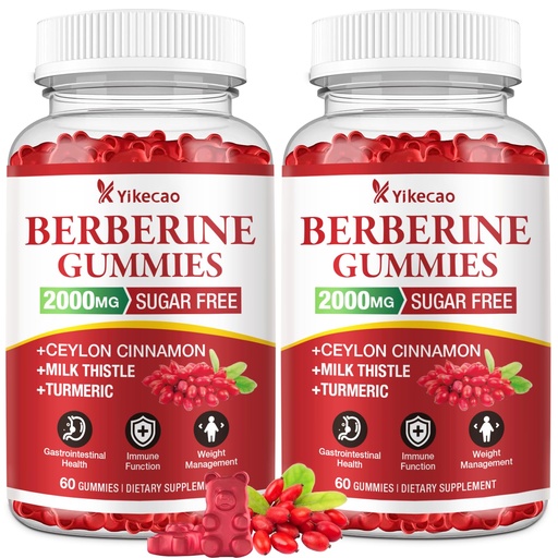 [BRSREAYLC4AROCL7] 2 Pack Berberine Gummies with Ceylon Cinnamon, 2000mg Berberine HCL Supplement for Women & Men, Sugar Free, Vegan, Non-GMO, Gluten-Free, Raspberry Flavor-120 Count