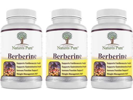 [BRSW2GIPOAORGDIV] Simply Natures Pure Premium Berberine HCl 500mg - 120 Capsules - Cardiovascular Gastrointestinal Immune Support - Chromium Cinnamon (Pack of 3)