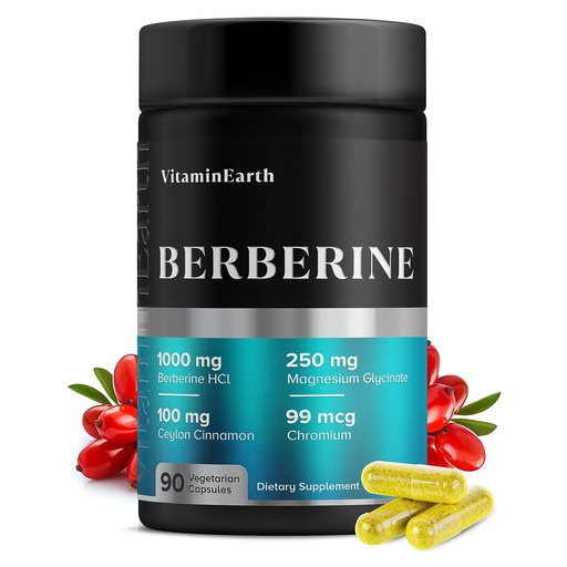 [BRSROAAKCUNGED3G] Berberine Complex – 1000mg Berberine HCl with Magnesium, Ceylon Cinnamon & Chromium – Metabolic Wellness Support – Vegan, Non-GMO, 90 Capsules