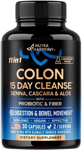 [BRSRGYD4CENG2GYY] Colon Cleanse - 15 Day Cleanse for Women & Men - Senna | Cascara | Garcinia Cambogia | Probiotics & Fiber - Digestion & Detox - Debloating & Bowel Movement - Natural & Vegan - Made in USA, 30 Capsules