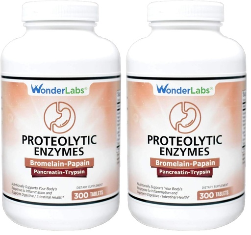 [BRSRGFI7BUCRGYLB] Wonder Laboratories Proteolytic Enzymes | Bromelain Papain Pancreatin Trypsin 550 mg Total with Standardized Amylase, Lipase, and Protease, 300 Tablets (Pack of 2)