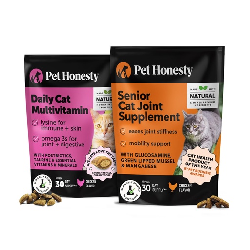 [BRSROFD2PIGQE33U] Cat Multivitamin + Cat Hip & Joint Daily Essentials Bundle - Crunchy & Creamy Chews for Immune Health, Joint Support, and Skin & Coat