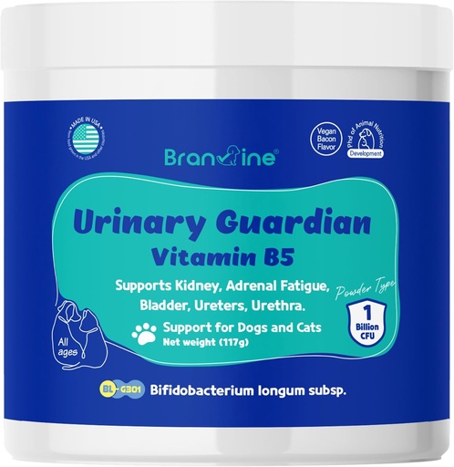 [BRSROYYQCECQI2T5] Urinary Guardian for Dogs and Cats - Supports Kidney, Adrenal Fatigue, Bladder, Urethers, Urethra, Vegan Bacon Flavor (117g) (Vitamin B5)