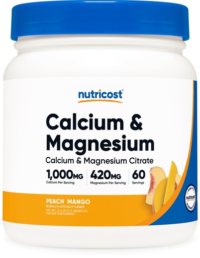 [BRSROBAHBZYGK2TH] Nutricost Calcium Magnesium Powder (Peach Mango, 60 Servings) - Bone Support, Non-GMO, Gluten Free (from Calcium Citrate and Magnesium Citrate)