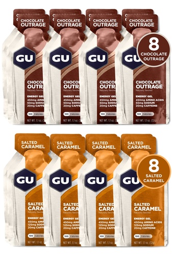 [BRSW2ZILDMDWO2AY] GU Energy Original Sports Nutrition Variety Pack: 8 Chocolate Outrage + 8 Salted Caramel (16 Packets Total)