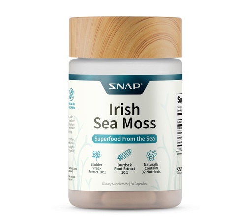 [BRSRMZL3AFYBAH3X] Snap Supplements Irish Sea Moss with Bladderwrack, Burdock Root & Iodine – Natural Sea Moss Supplement to Support Gut Health, Energy & Healthy-Looking Skin, 60 Vegan Capsules (1 Month Supply)