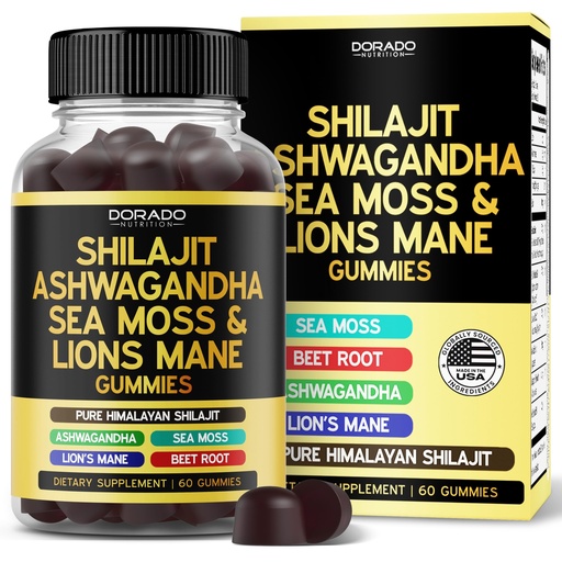 [BRSRAAQLA4PWMCDJ] Shilajit Gummies with Sea Moss, Ashwagandha & Lions Mane - (Shilajit Supplement for Men & Women, Energy & Immunity Support ) Third Party Tested, Vegan Safe, NON GMO & Made in USA (60 Gummies)